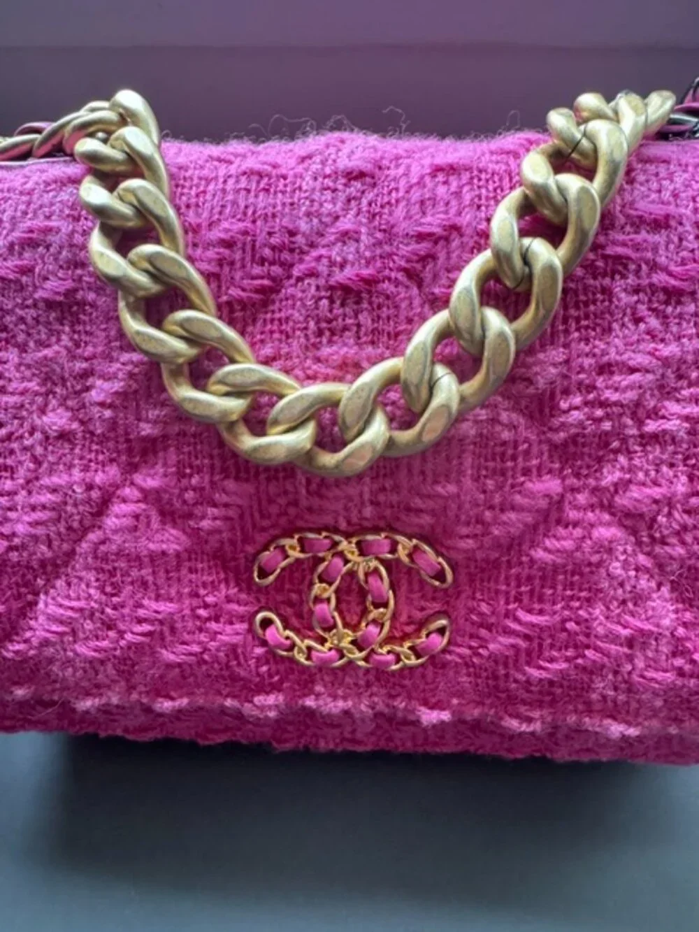 Chanel Pink Tweed 19 Wallet on Chain FW 2019 with lambskin coin purse NIB